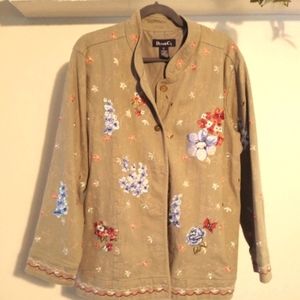 Denim&Co. Embroidered Olive colored denim jacket